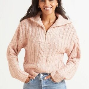 525 Blush Pink Zip Collar Neck Cable Knit Sweater Sz S